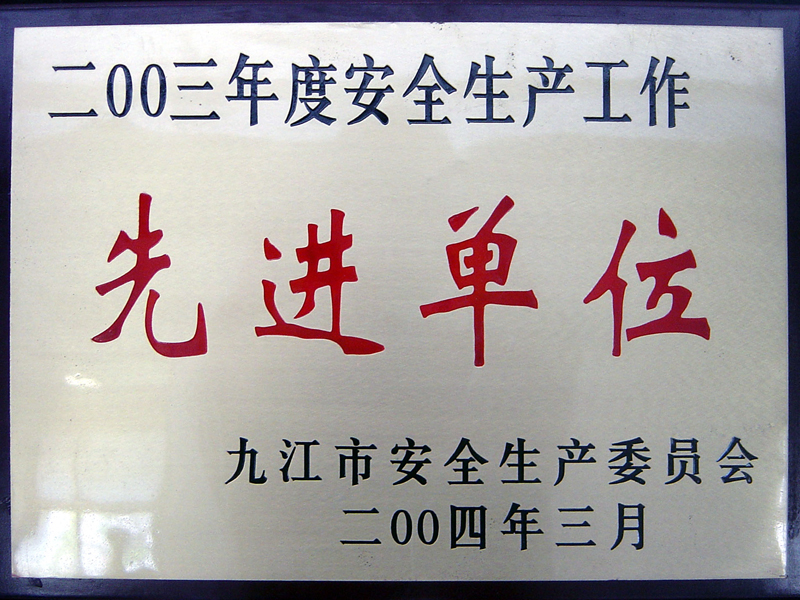 安全生產工作先進單位（江西亞東）