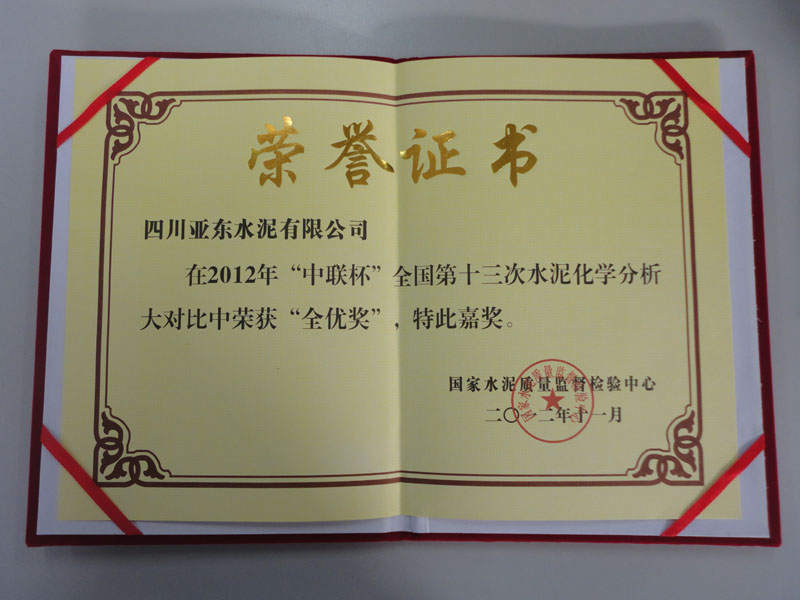 水泥化學(xué)分析大對比全優(yōu)獎（四川亞東）